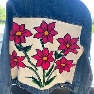 GAP Jean jacket with Handmade Cross-stitch on back - one of a kind